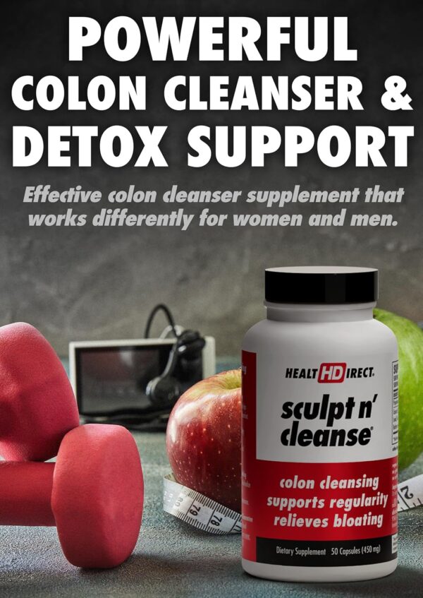 HEALTH DIRECT Sculpt n' Cleanse - Herbal Colon Cleanse for Digestive Health & Regularity - Natural Detox & Gut Flush Supplement - Weight Management Support - 50 Veggie Capsules