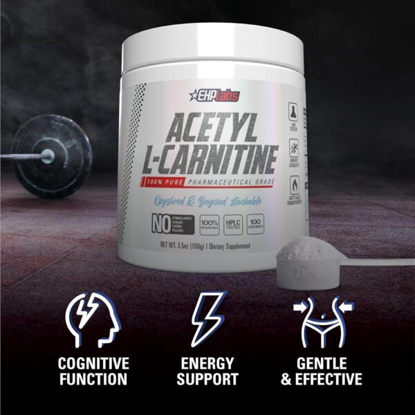 EHP Labs Acetyl L Carnitine Powder - Supports Natural Energy Production, Assists in Healthy Brain Function, Supports Heart Health, Vegan, Gluten Free, Non GMO - 100 Servings
