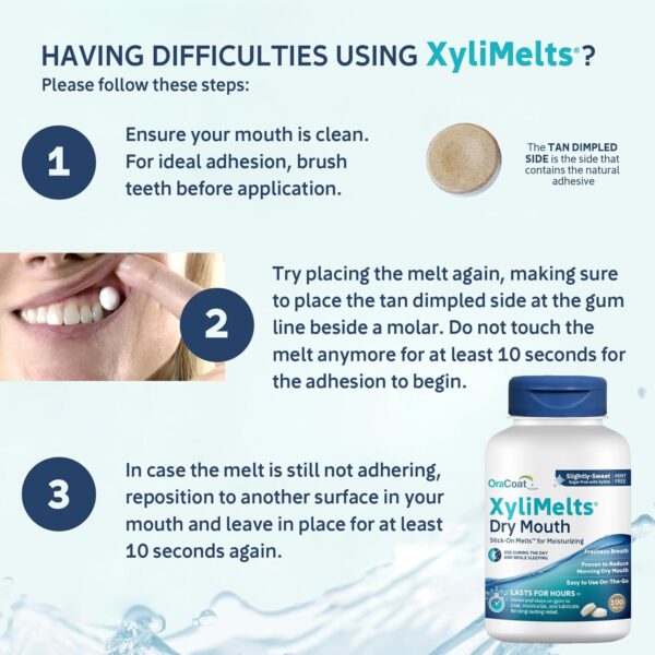 OraCoat XyliMelts Dry Mouth Relief Moisturizing Stick-On-Melts w/Xylitol, 100 Count, Slightly Sweet, Helps Stimulates Saliva for Dry Mouth, Non-Acidic