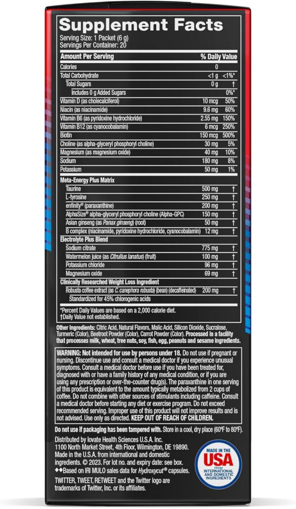 Hydroxycut Hardcore Ultra Shred Drink Sticks, Tangerine Mimosa - 20 Packets - Zero Sugar or Calories - Includes Paraxanthine & B Vitamins - for Women & Men