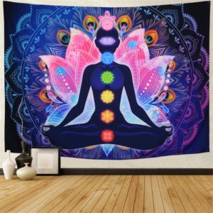 Maccyafst Seven Chakra Yoga Meditation Wall Hanging - Colorful Mandala Indian Hippie Chakra Tapestry for Studio Room (H51.2 W59.1)