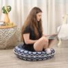 32 inches Meditation Floor Cushion for Adults, 2 Pack Round Large Thick Floor Pillow, Memory Foam Filling, Navy Blue