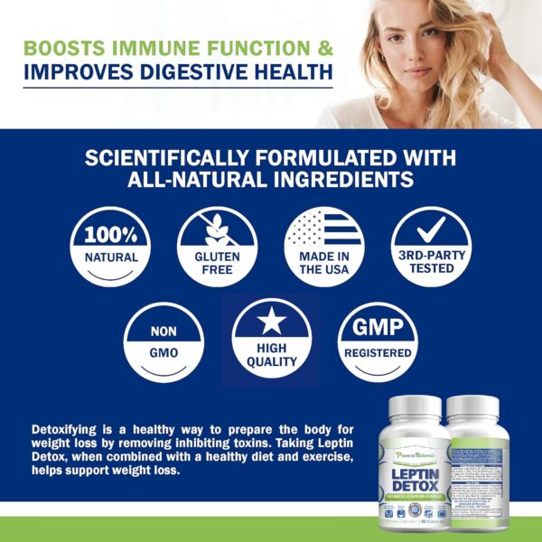 Power By Naturals Leptin Detox Cleanse for Reduce Weight - Natural Gut & Colon Cleanser, 1532mg, Acai Berry Cleanse for Men & Women, 60 Capsules, USA-Made