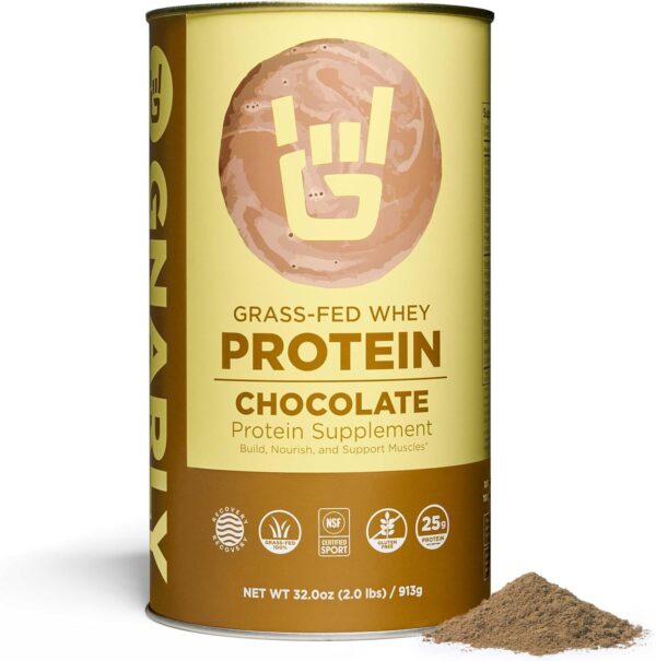 81jjW2nbUUL._AC_SL1500_.jpg Gnarly Nutrition Whey Protein Powder - Grass Fed Whey Powder, NSF Sport Certified, Smooth Taste, Sports Nutrition, Muscle Repair, 25g Protein - Chocolate, 32 Oz