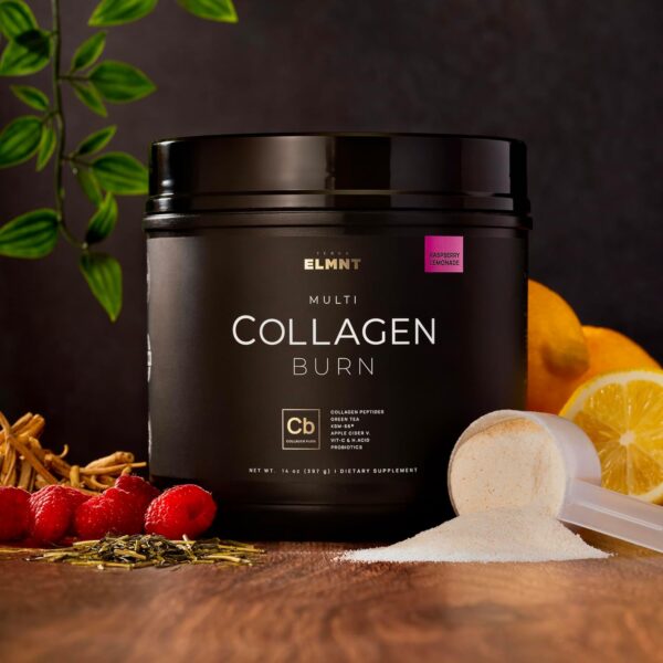 ELMNT Super Collagen Burn for Women w. Probiotics, Hyaluronic Acid, Apple C Vinegar, KSM66, Biotin+ Premium Colageno Multi Collagen Protein Powder for Weight Loss, Fat Burner, Hair, Skin+ (R-Lemonade)