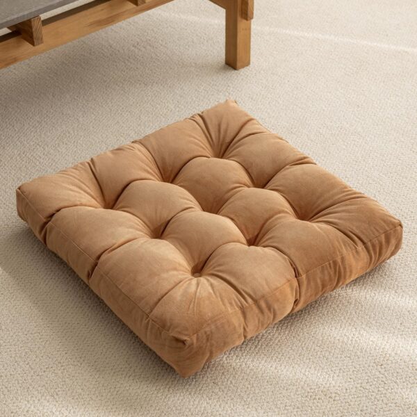 Floor Pillow, Square Floor Seating Pillow Cushion, Meditation Yoga Seat Kneeling Pillows Cushions Mat Pad, Solid Thick Tufted for Living Room, Balcony, Outdoor, 21.7x21.7 Inch (Orange)