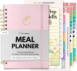 Life & Apples Meal Planner with Grocery List - Weekly Menu Plan and Prep, Healthy Diet and Weight Loss Tracking, 1 Year Undated Meal Planning Notebook, 5 X 8 Inch Spiral Notebook, Rose Gold