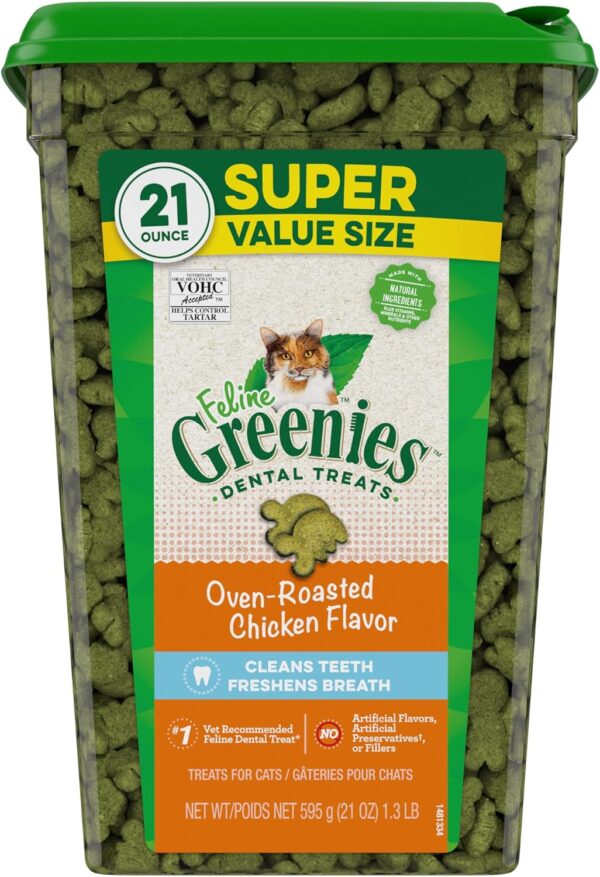Greenies Feline Natural Dental Care Cat Treats Oven Roasted Chicken Flavor, 21 oz. Tub