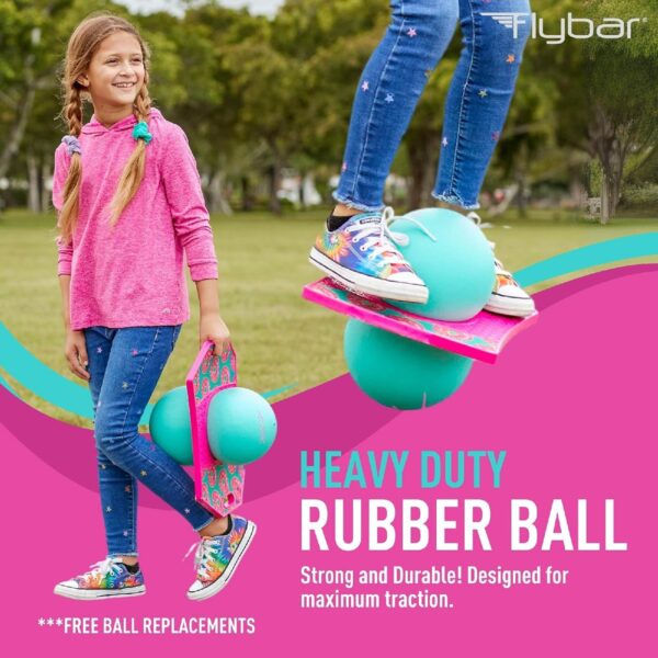 Flybar Pogo Trick Ball for Kids, Trick Bounce Board for Boys and Girls Ages 6+, Up to 160 lbs, Includes Pump, Easy to Carry Handle, Durable Plastic Deck Indoor, Outdoor Toy Pogo Jumper (Donut)