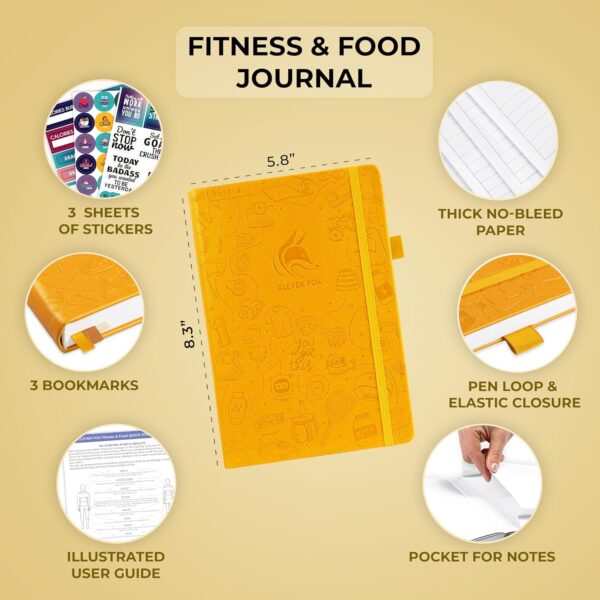 Clever Fox Fitness & Food Journal – Nutrition & Workout Planner for Women & Men – Diet & Gym Exercise Log Book with Calendars, Diet & Training Trackers - Undated, A5 Size, Hardcover (Amber Yellow)