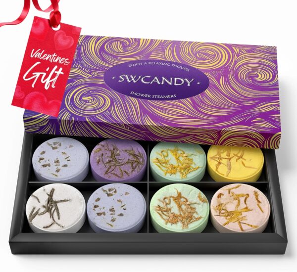 Shower Steamers Aromatherapy Birthday Gifts for Women - SWCANDY 8 Pcs Valentines Day Gifts for Her Mom Men Teen Adults Bath Bombs Self Care with Natural Essential Oils Relaxation Home SPA Mothers Day