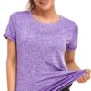 Women's Short Sleeve Workout Shirts Crewneck Sports Yoga Running Dry Fit Tops Side Split Tee