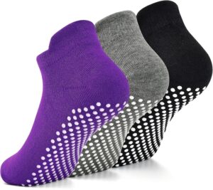 Yoga Socks with Grips for Women Non Slip Pilates Socks Anti Skid Grippy Ankle Athletic Socks 3 Pairs