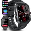 Rugged Smart Watch (Answer/Make Calls)Waterproof Smartwatches for Men Outdoor 1.85" Sports Fitness Tracker For Men with Heart Rate, Sleep Monitor with 100+ Sports Moeds for Android and iOS,47 Black
