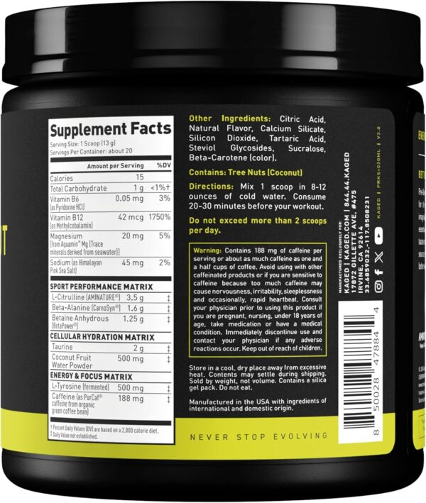 Kaged Pre-Kaged Sport Pre Workout Powder | Mango Lime | Energy Supplement for Endurance | Cardio, Weightlifting Sports Drink | 20 Servings