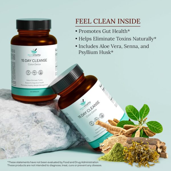 15-Day Colon Cleanse for Gut Health – Probiotics for Men & Women, Candida Cleanse, Aloe Vera, Licorice Root, Psyllium Husk – Supports Digestive & Immune Health, Detox & Kidney Cleanse