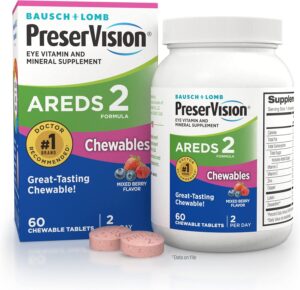 PreserVision AREDS 2 Eye Vitamin & Mineral Supplement, Contains Lutein, Vitamin C, Zeaxanthin, Zinc, Copper & Vitamin E, 60 Chewable (Packaging May Vary)
