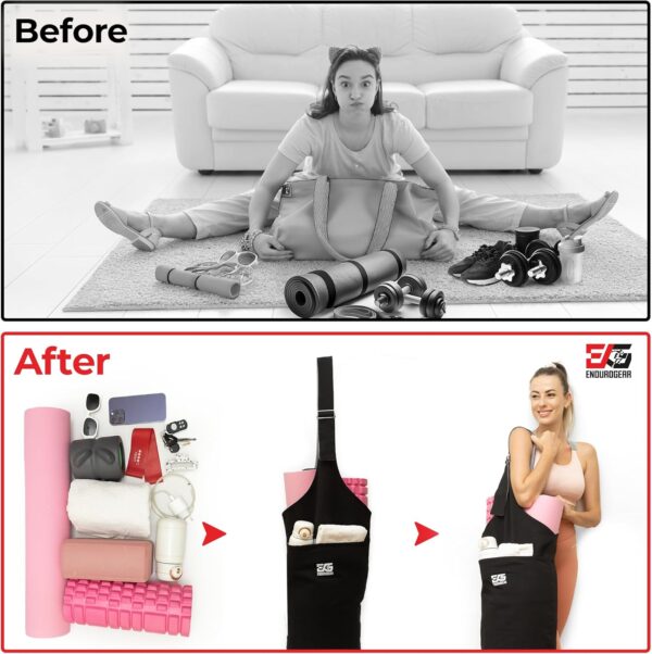 Yoga Mat Bag, Durable Canvas Yoga Mat Carrier Bag with Adjustable Strap & Inside Zipper Pocket, Large Capacity Yoga Bag for Gym, Pilates, Beach, Travel, and Everyday Use