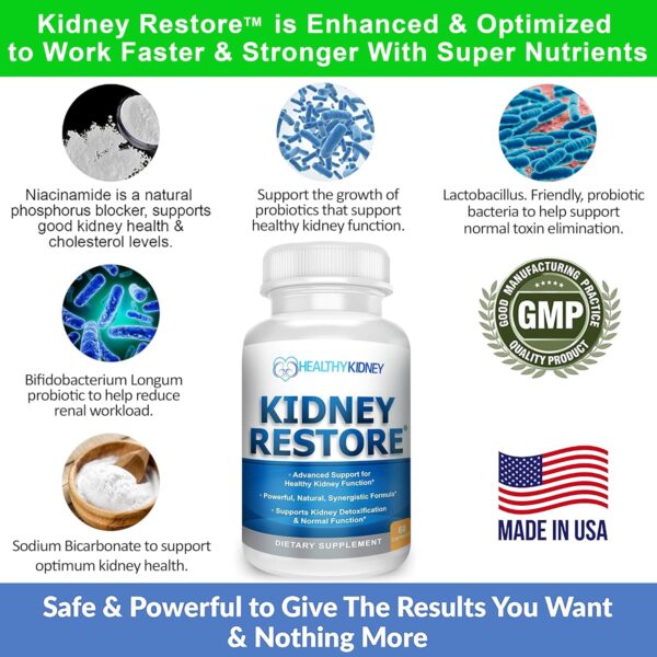 Kidney Restore Kidney Cleanse and Kidney Health Supplement to Support Normal Kidney Function, Vitamins for Kidney Health 60 caps