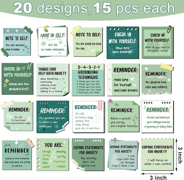 300 Pcs Mental Health Stickers Reminder Decals Laptop Water Bottle Positive Waterproof Stickers Psychology Affirmations Feelings Mental Health Decor for Adult(Green Series)