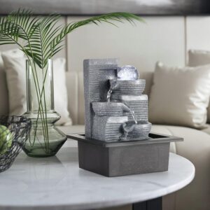 WICHEMI Indoor Fountains Tabletop Fountain Waterfall Fountains Indoor Water Feature Feng Shui Zen Meditation Desktop Fountain with LED Light for Home and Office Indoor Spaces Decor (Style 7)