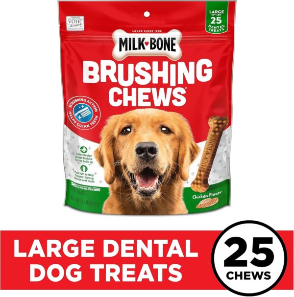 Milk-Bone Brushing Chews Daily Dental Dog Treats, Chicken Flavor, Large, 25 Count