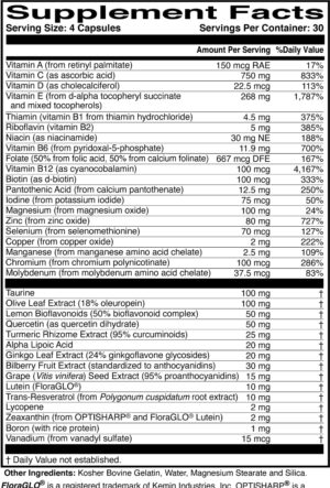 MacularProtect Complete All-in-One AREDS 2 Vitamin & Mineral Supplement and Whole Body Multinutrient - 30+ Key Nutrients Protects Macular and Whole Body Health -120 Capsules