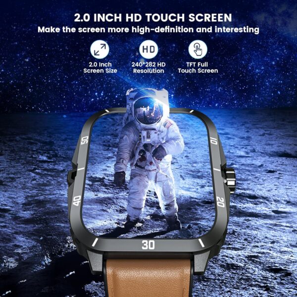 Smartwatch for Men Fitness Smart Watch: 2.0 inch Brown Watch with Bluetooth Call Answer - Android iOS Compatible Military 3ATM Waterproof 100+ Sports Digital Activity Tracker Heart Rate Sleep Monitor