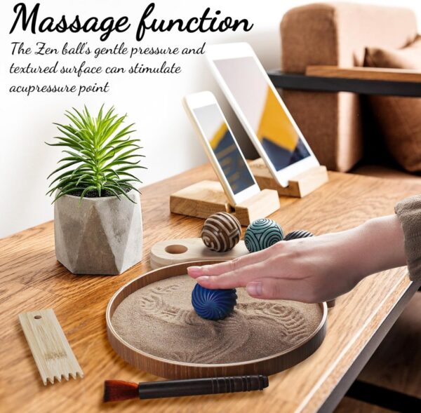 Melonva Mini Zen Garden for Desk 9.5''x9.5'' Automatic Desk Zen Garden Accessories Zen Sand Garden Bamboo Sand Tray Therapy Kit Zen Office Decor Meditation Room Decor with 4 Stamp Spheres