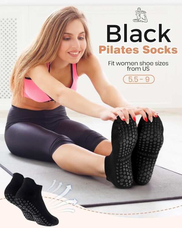8 Pairs Non Slip Pilates Socks with Grips for Women Bulk Yoga Anti Skid Athletic Socks for Barre Ballet Hospital