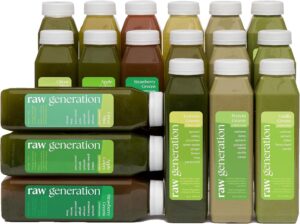 Raw Generation 3-Day Lower Sugar Detox Cleanse - Boost Digestion & Eliminate Bloating/Detox Gut, Colon, Liver/Less Sugar & 47g Protein Daily/Non-GMO, 100% Plant-Based Juices