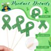 Yeaqee 48 Pcs Green Mental Health Awareness Cupcake Toppers Green Glitter Ribbon Cupcake Picks Mental Health Awareness Items for Society Events Mental Health Party Supplies