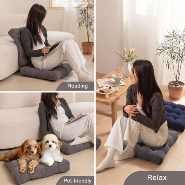 Meditation Cushion Floor Pillow - Large Square Floor Pillows for Adults Sitting with Shredded Blue Memory Foam Filling Cushions for Classroom Yoga Tatami Living Room Outdoor,Grey, 20x20x4 Inch