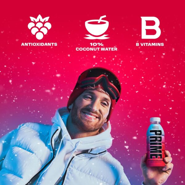 PRIME Hydration CHERRY FREEZE | Sports Drinks | Electrolyte Enhanced for Ultimate Hydration | 250mg BCAAs | B Vitamins | Antioxidants | 2g Of Sugar | 16.9 Fluid Ounce | 12 Pack