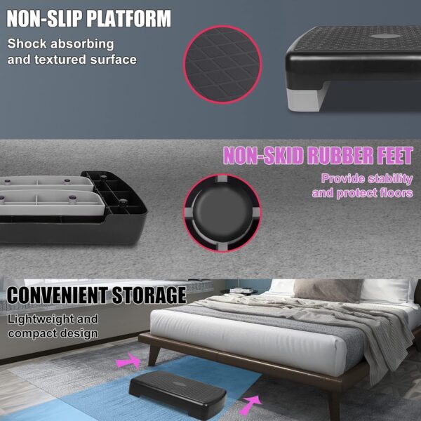Height-Adjustable 4"-6" Step Aerobics Platform Fitness Equipment Stepper Trainer Exercise Step Platform with 2 Riser