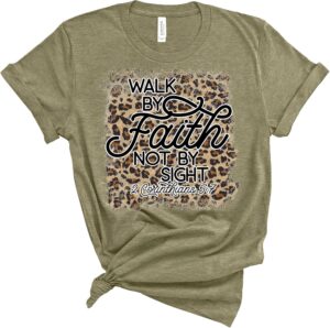 Love in Faith | Walk by Faith Leopard | Christian T-Shirts for Women | Faith-Based Apparel | Christian Gifts