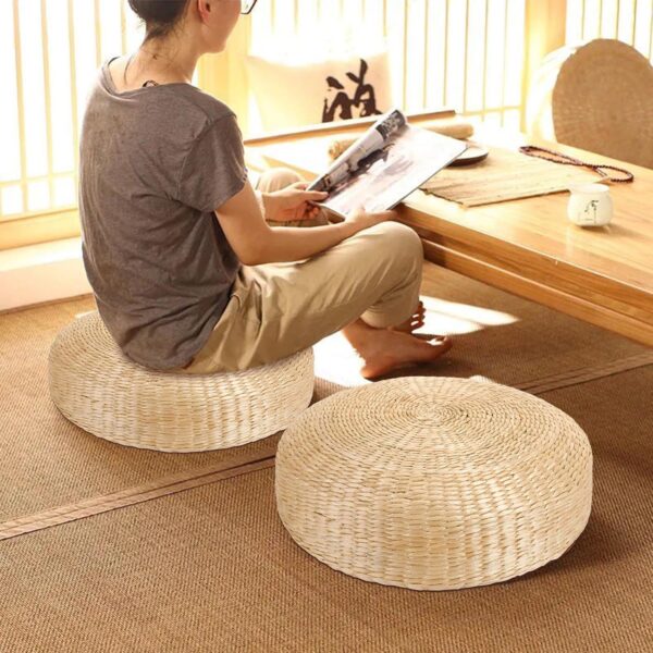 2 Pcs Round Floor Cushion Sitting for Adults, Tatami Floor Pillow for Living Room, Hand Woven Straw Seat(16.8 Diameter x 8 Height)