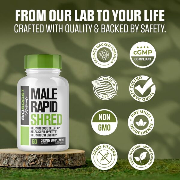 Rapid Shred | Fat Burner for Men Weight Loss Pills | Appetite Suppressant, Metabolism Booster, Carb Blocker | Extra Strength Supplement | Extra Strength Slimming Weight Loss Diet Pills - 60 Capsules
