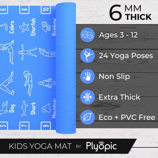 Kids Yoga Mat - Non-Slip Lightweight TPE Exercise Mat - Ideal for Boys & Girls (Ages 3-12), Toddlers & Children in Kindergarten, Preschool, School. PVC Free. 6mm Thick. Carry Strap
