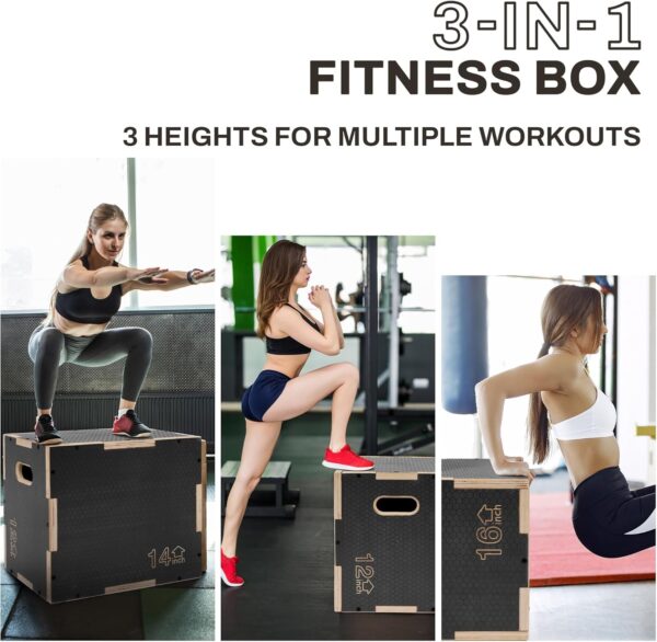 3 in 1 Non-Slip Wooden Plyo Box Plyometric Box Jumping Exercise, Multiple Sizes