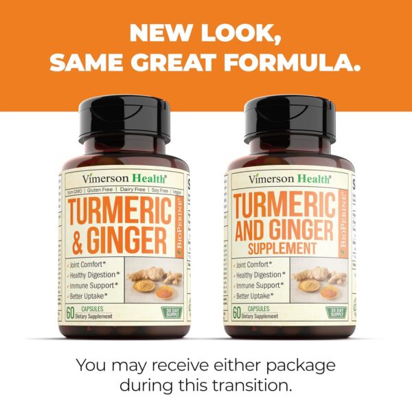 81mE17prNL._AC_SL1500_.jpg Turmeric Supplement with Ginger Root for Joint & Digestion Support - Turmeric Curcumin Supplement 95% Curcuminoids. Contains Organic Tumeric with Black Pepper (Bioperine) for Max Absorption. 60 Caps