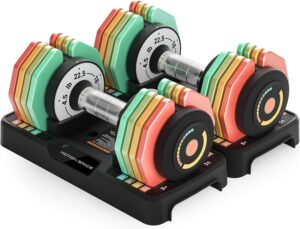 Adjustable Dumbbells Set 12.5LB/22.5LB Pair, 1-Sec Fast Adjustable 5 Weights by Turning Handle, Premium Comfort Non-slip Metal Dumbbells with Tray, Compact Size for Full Body Home Workout