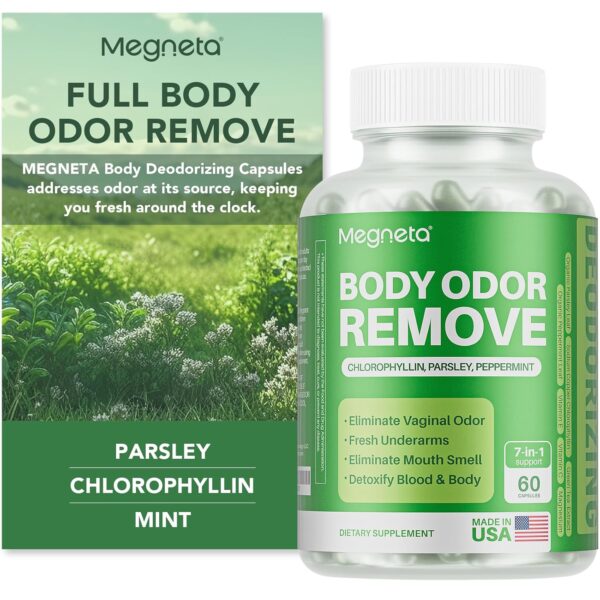 Body Deodorizing Supplement, Natural Internal Odor Control Pills for Men & Women, Chlorophyll Capsules for Skin, Breath, and Gut Health (60 Capsules)