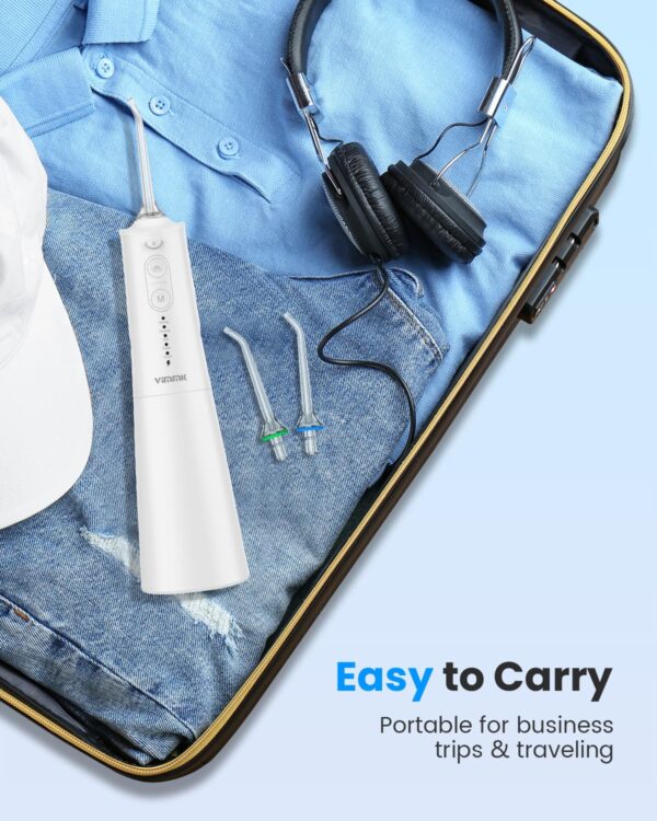 Water Flosser for Teeth, Cordless Water Dental Flosser, 9 Jet Tips 5 Modes 300ML IPX7 Waterproof, Portable Rechargeable Oral Irrigator for Home Travel - Gums, Orthodontic, Braces Care - White