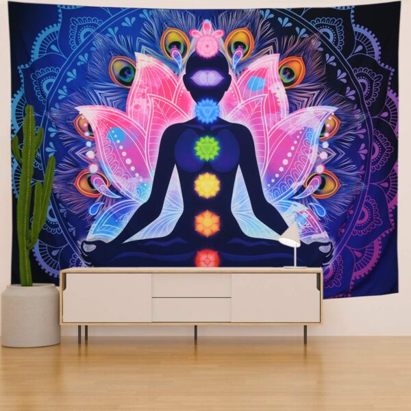 Maccyafst Seven Chakra Yoga Meditation Wall Hanging - Colorful Mandala Indian Hippie Chakra Tapestry for Studio Room (H51.2 W59.1)