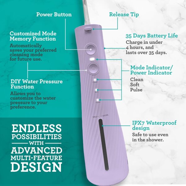 GuruNanda Lion & Lamb Kit 2.0, Electric Toothbrush with Water Flosser Combo, 4 Jet Tips, 4 Brush Heads, & IPX7 Waterproof Design for Complete Oral Care, Lavender