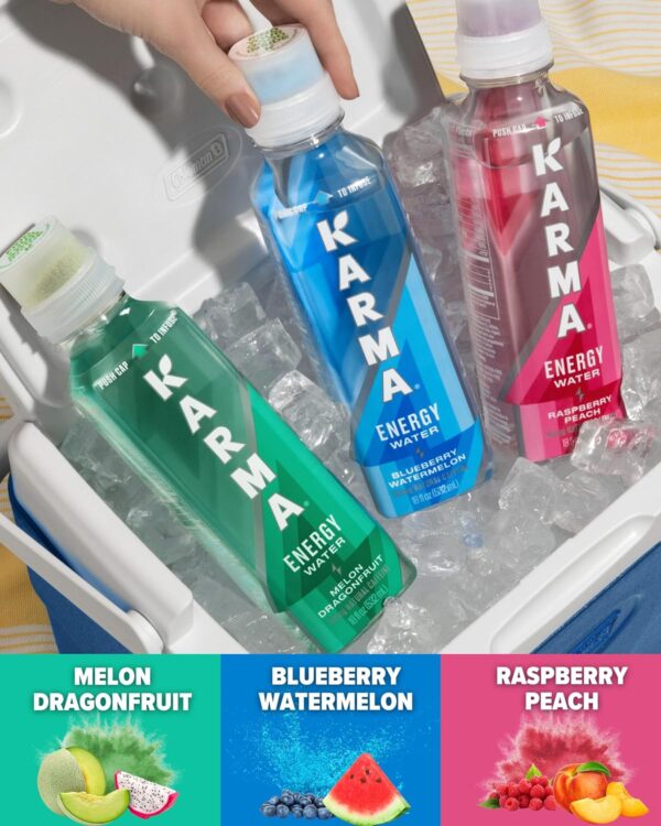 Karma Natural Energy Drink - 12 Pack, Raspberry Peach Caffeinated Water - Clean Focus & Energy Boost