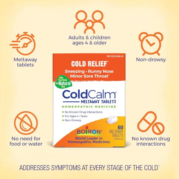 Boiron ColdCalm Tablets for Relief of Common Cold Symptoms Such as Sneezing, Runny Nose, Sore Throat, and Nasal Congestion - Non-Drowsy - 60 Count