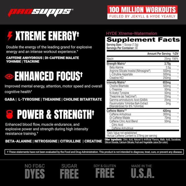 PROSUPPS® Mr. Hyde® Xtreme Pre-Workout Powder Energy Drink - Intense Sustained Energy, Pumps & Focus with Beta Alanine, Creatine & Nitrosigine, (30 Servings, Watermelon)
