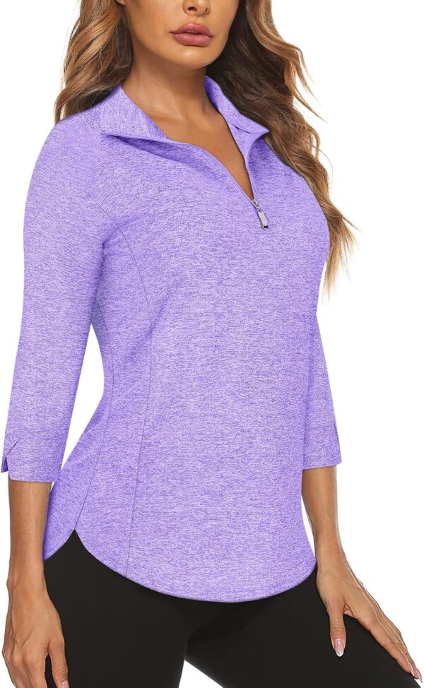 Cucuchy Style Womens Golf Shirt 3/4 Sleeve Quarter Zip Workout Tennis Tops Quick Dry UPF 50+ Shirts